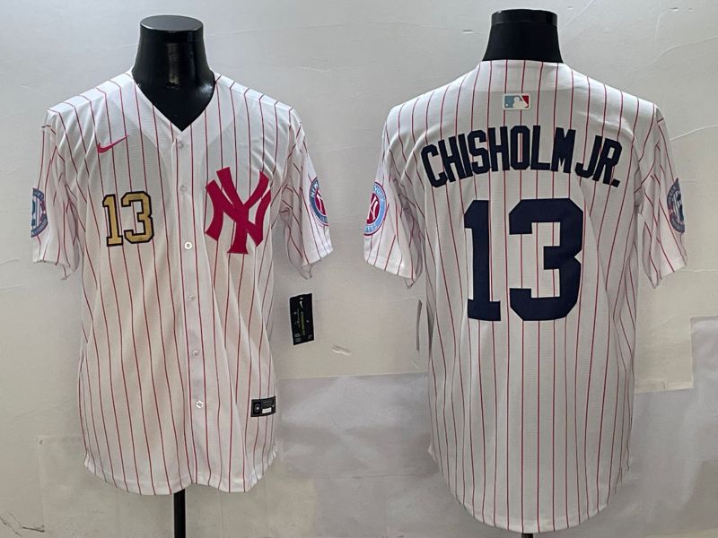 Men New York Yankees #13 Chisholm jr White Stripe Jointly Name Nike 2025 MLB Jersey style 2->new york yankees->MLB Jersey